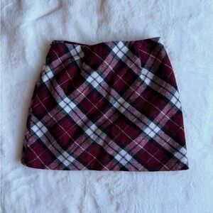 Burgundy Plaid Mini Skirt